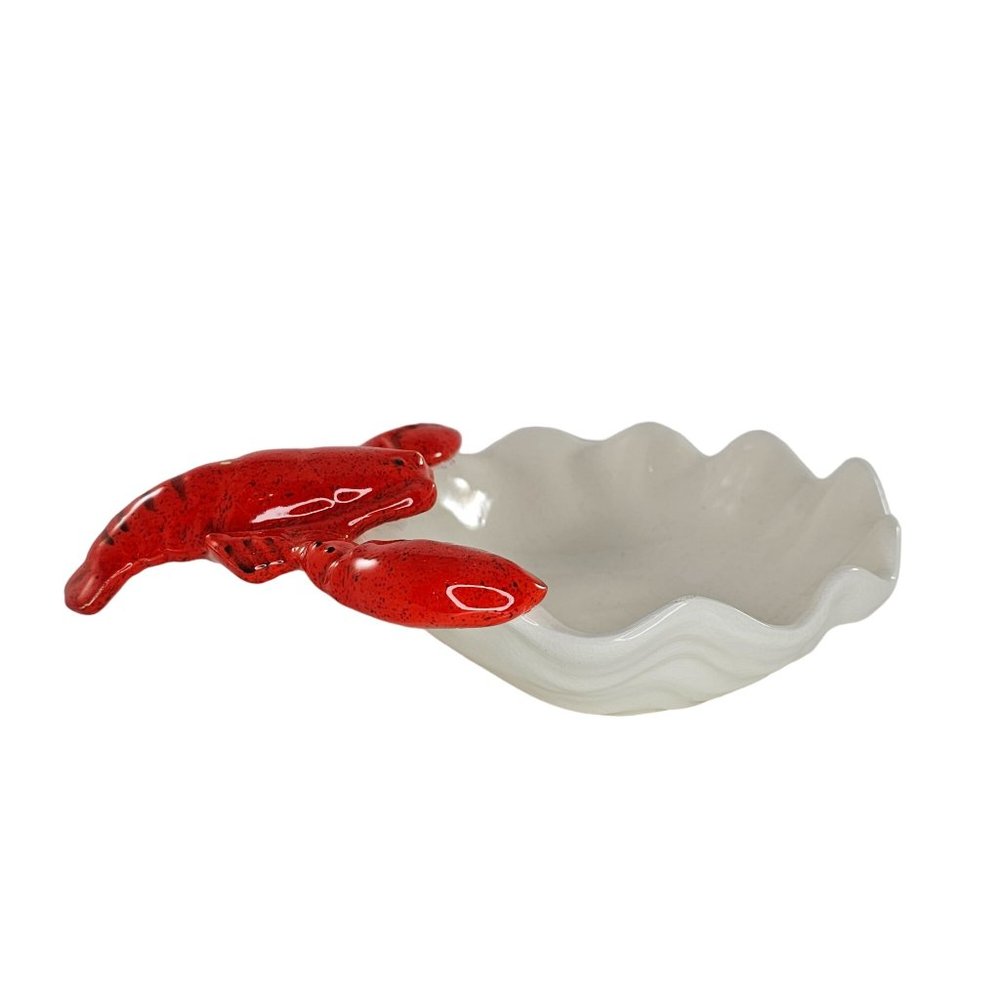 Lobster Dish Bowl Shell Clam Scalloped Red White Ceramic *Chipped* - Picture 4 of 11